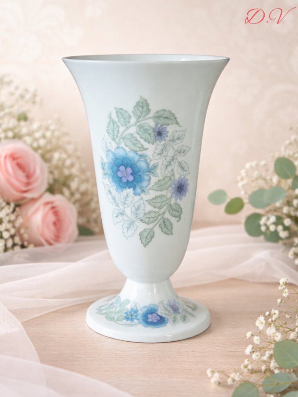Wedgwood Clementine Footed Vase - 7" Tall Floral Jasperware-Made in England-Vtg